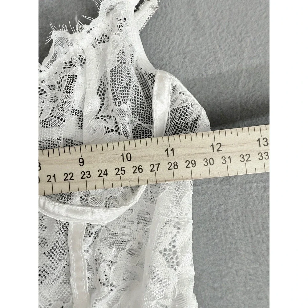 Sheer Lace Heart‎ Tulle Teddy Lingerie Babydoll White S